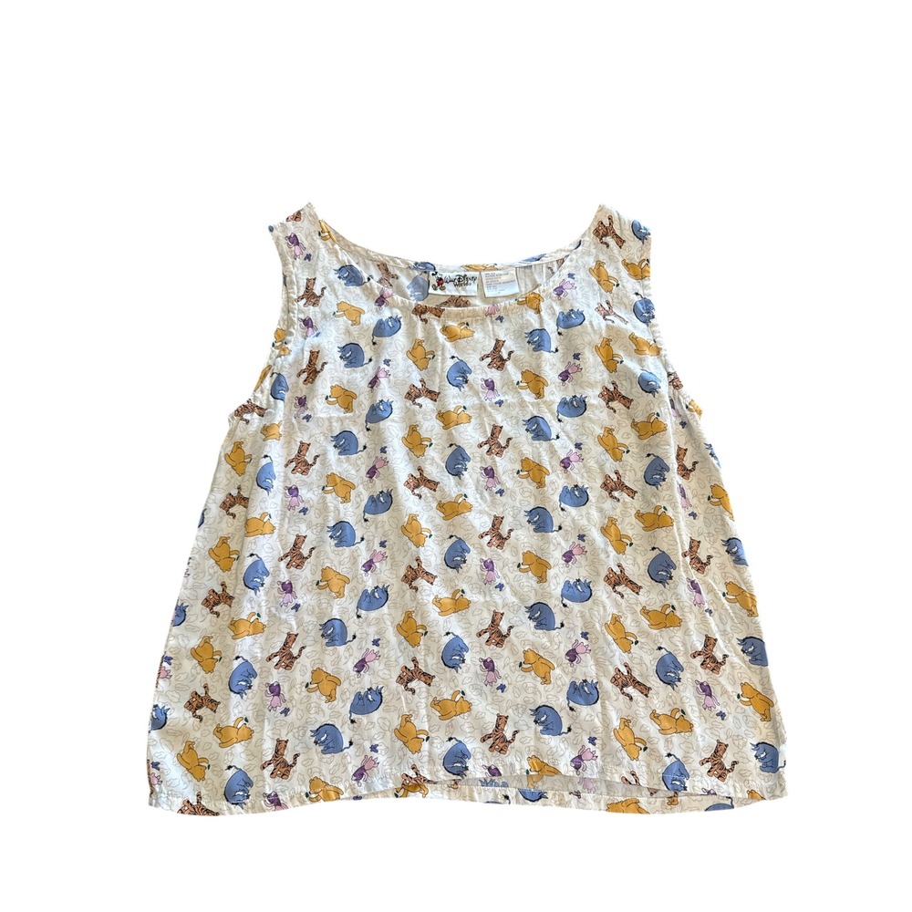 Walt Disney World Winnie the Pooh 100% Silk Tank Top Cream Characters Medium